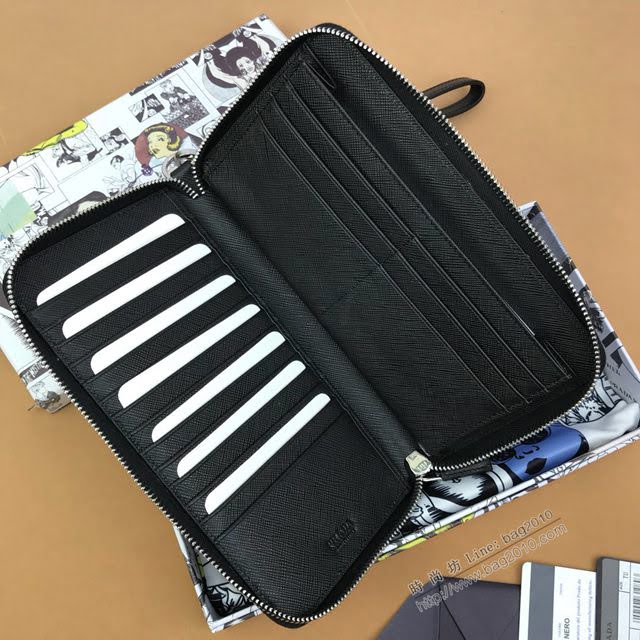 prada錢包 普拉達2020最新款限量版拉鏈錢夾 2ML028 Prada鯨魚圖案黑色長錢包  pyd2408